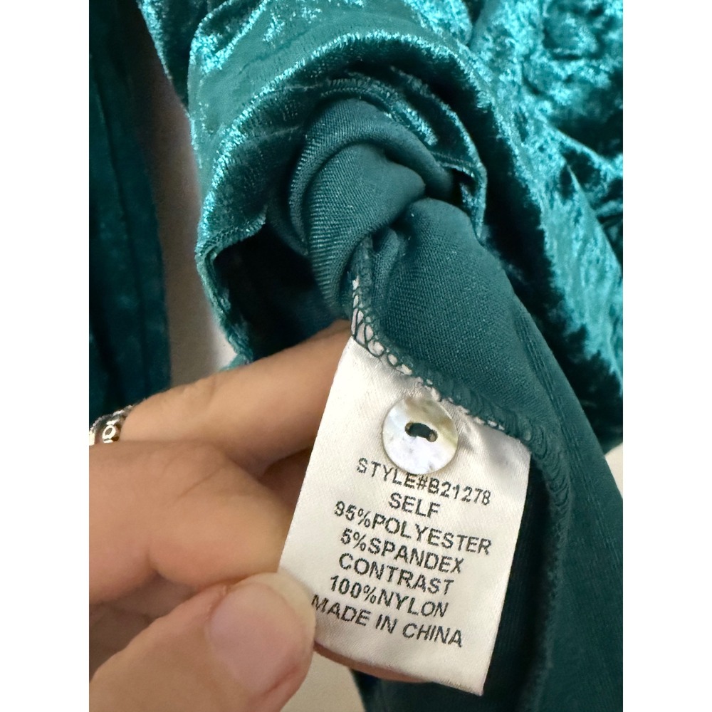 Jodifl Teal Green Crushed Velvet Puff Sleeve Blouse Top Keyhole Back - Picture 10 of 10